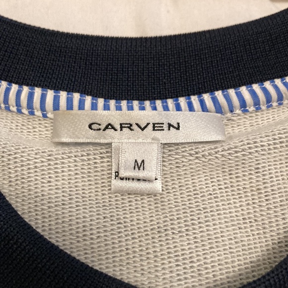 Carven Gray/Blue Striped Asymmetrical Sleeveless Cotton Blend Flare Dress Size M - Picture 7 of 10